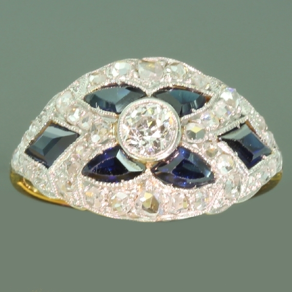 Art Deco diamond sapphire engagement ring